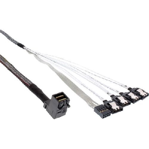 InLine® Mini SAS HD Kabel, SFF-8643 gewinkelt zu 4x SATA + Sideband, 0,5m 27631A