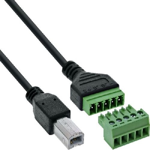 InLine® USB-B Stecker an Terminalblock, 5-polig, mit Kabel 92504I