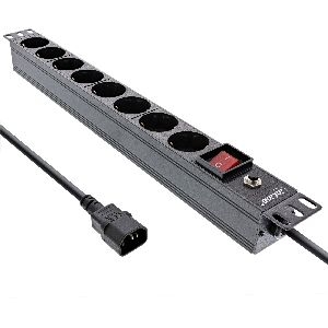 InLine® 19&quot; Steckdosenleiste, 8-fach Schutzkontakt, C14 Stecker, Überlastschutz 16428S