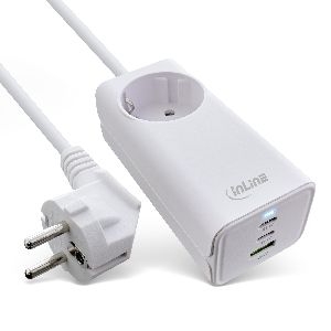 InLine® USB Netzteil, GaN Ladegerät, 2x USB-C, 1x USB-A, mit Schutzkontaktbuchse 31518I