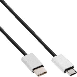 InLine® USB 2.0 Kabel, USB-C ST an Micro-B ST, schwarz/Alu, flexibel, 0,5m 35846