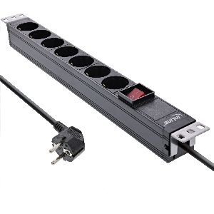 InLine® 19&quot; Steckdosenleiste, 7-fach Schutzkontakt, mit Schalter, 2m, schwarz 16411S