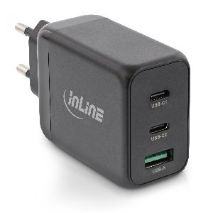 InLine® USB PD Netzteil, GaN Ladegerät, 3-Port, Dual USB-C + USB-A, 65W, schwarz 31506F