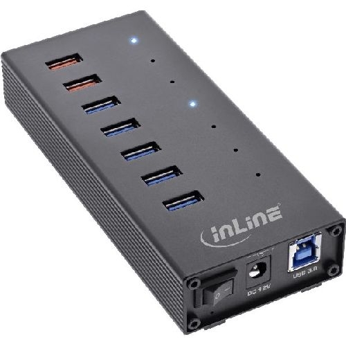 InLine® USB 3.0 Hub, 7 Port, Aluminiumgehäuse mit 2,5A Netzteil, schwarz 35395I