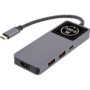 InLine® USB 3.2 Gen.2 Hub, 3x USB-C, 2x USB-A, HDMI 4K, PD 100 W, Display, grau 35392D