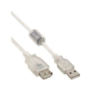 InLine® USB 2.0 Verlängerung, St/Bu, Typ A, transparent, mit Ferritkern 5m 34605Q
