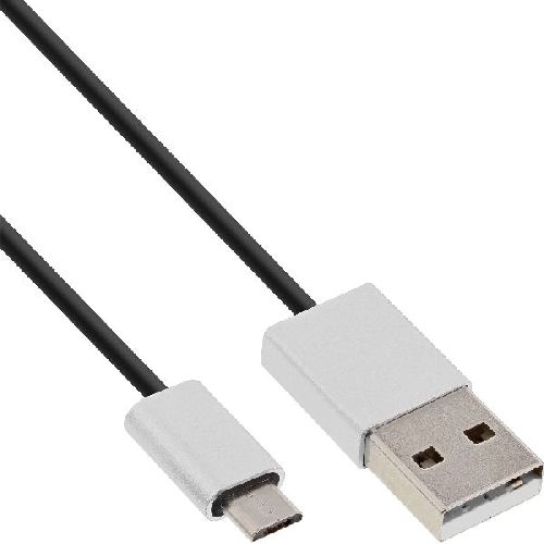 InLine® Micro-USB 2.0 Kabel, USB-A ST an Micro-B ST, schwarz/Alu, flexibel, 5m 31750I