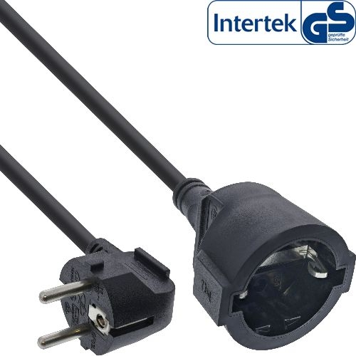 InLine® Strom-Verlängerung Schutzkontakt Stecker gewinkelt / Buchse, schwarz, 1m 16400Y
