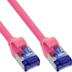 InLine® Patchkabel Slim, Cat.6A, S/FTP, TPE (LSZH) flexibel, PoE, magenta, 0,3m 74933M