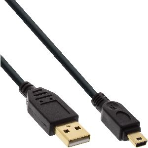 InLine® USB 2.0 Mini-Kabel, USB A ST/Mini ST 5pol, schwarz, vergold. Kont., 0,3m 31803P