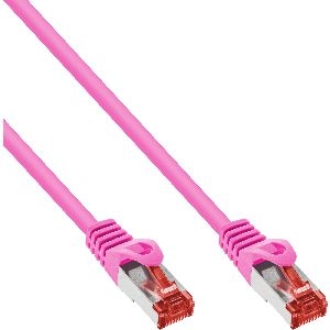 InLine® Patchkabel, S/FTP (PiMf), Cat.6, 250MHz, PVC, Kupfer, pink, 1m 76411M