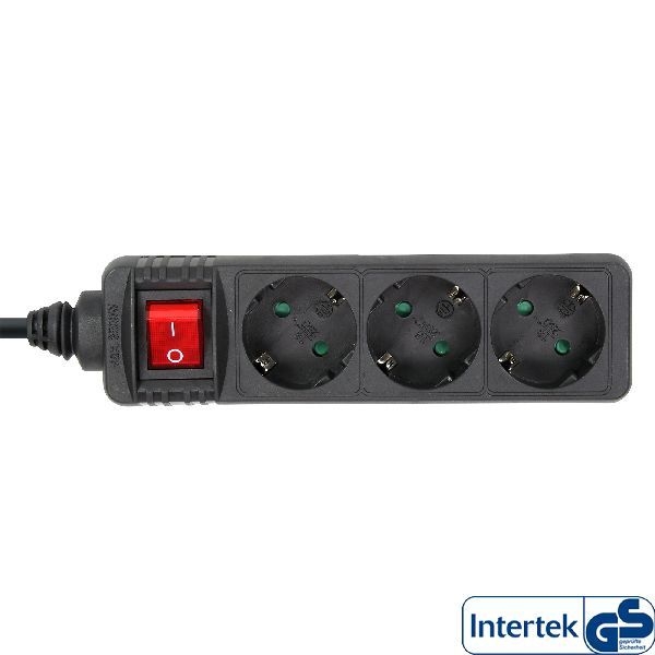 InLine® Steckdosenleiste, 3-fach Schutzkontakt, mit Schalter, schwarz, 5m 16435S