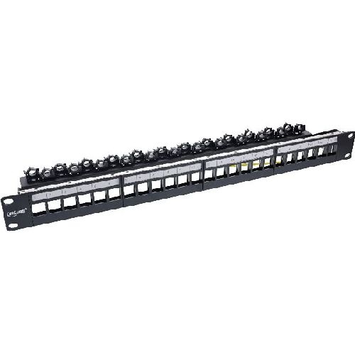 InLine® Patchfeld 24-fach, Keystone Leerblech Patchpanel, 19, 1HE, schwarz 76824P