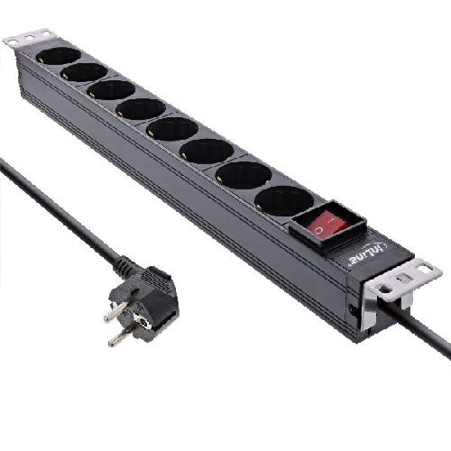 InLine® 19 Steckdosenleiste, 8-fach Schutzkontakt, mit Schalter, 2m, schwarz 16412S