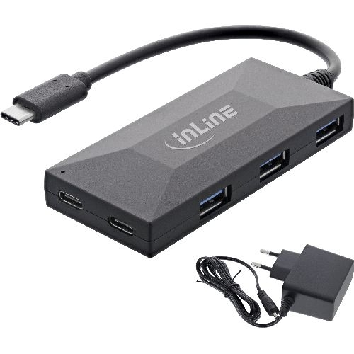 InLine® USB 3.2 Gen.1 Hub, USB-C zu 2x USB-C & 3x USB-A, mit Netzteil 35398
