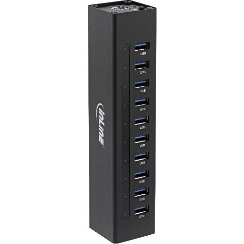 InLine® USB 3.2 Hub, 10 Port, Aluminiumgehäuse, schwarz, mit 4 A Netzteil 35395C