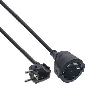InLine® Strom-Verlängerung Schutzkontakt Stecker gewinkelt / Buchse, schwarz, 5m 16405Y