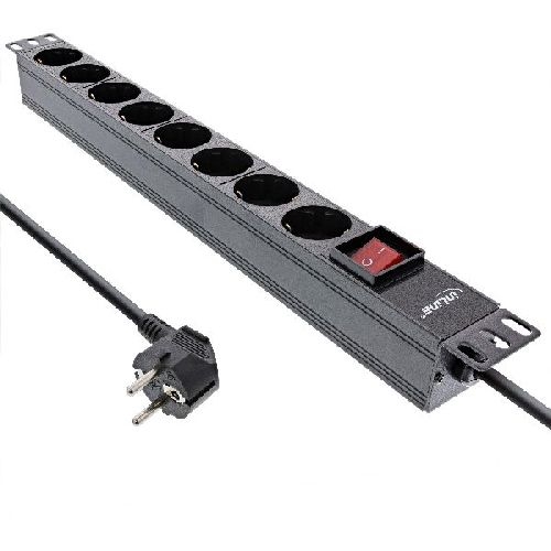 InLine® 19 Steckdosenleiste, 8-fach Schutzkontakt, mit Schalter, 2m, schwarz 16418S
