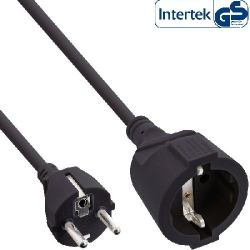 InLine® Schutzkontakt-Verlängerungskabel, CEE 7/7, H05VV-F3G1,5, schwarz, 1m 16400