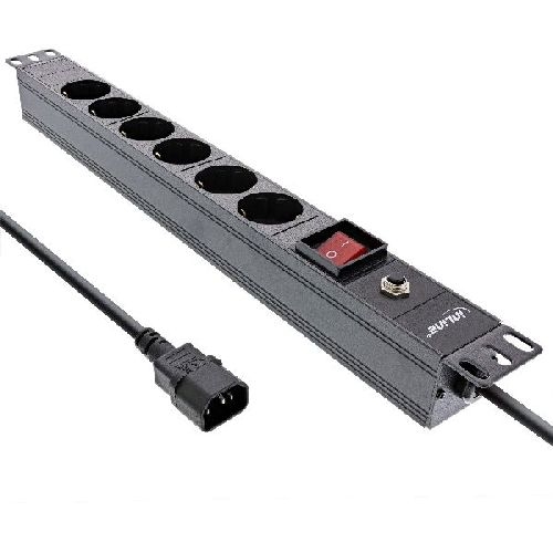 InLine® 19 Steckdosenleiste, 6-fach Schutzkontakt, C14 Stecker, Überlastschutz 16426S