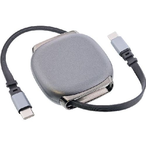 InLine® USB-C Kabel im Case, einziehbar, 100W, 0,80m, schwarz/grau 35850