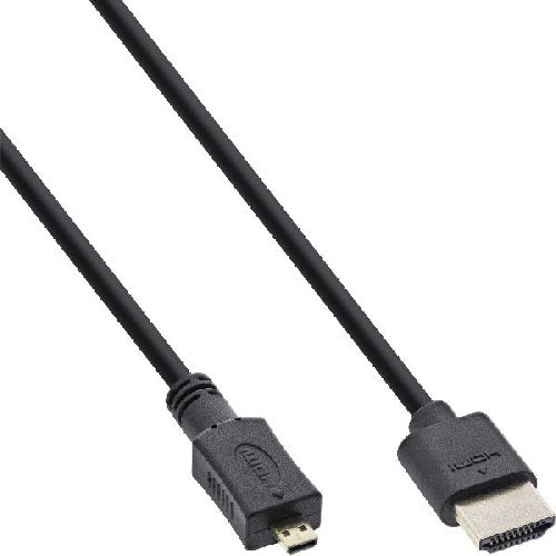 InLine® HDMI Superslim Kabel A an D, HS mit Eth., Premium, schwarz / gold, 1m 17501D