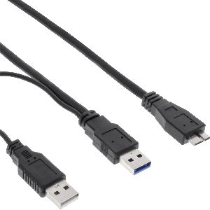 InLine® USB 3.2 Gen.1 Y-Kabel, 2x A an Micro B, schwarz, 1,5m 35415Y