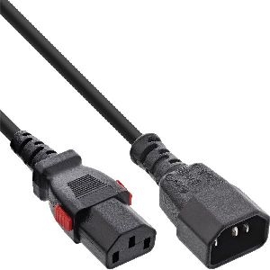 InLine® Kaltgeräteverlängerung, C13 verriegelbar auf C14, schwarz, 3m 16933L