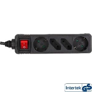 InLine® Steckdosenleiste, 4-fach, 2x Schutzkontakt + 2x Euro, schwarz, 5m 16445S