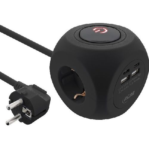 InLine® Charging Cube, 3x Schutzkontakt, 2x USB-C, 2x USB-A, schwarz, 2m 16499B