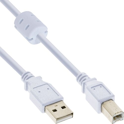 InLine® USB 2.0 Kabel, A an B, weiß / gold, mit Ferritkern, 1,5m 34515W