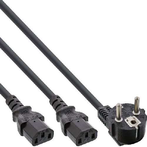 InLine® Netz-Y-Kabel, 1x Schutzkontakt ST zu 2x Kaltgeräte ST, 5m 16657F