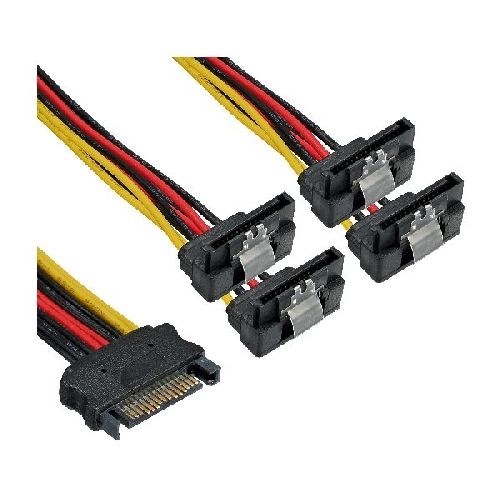 InLine® SATA Strom-Y-Kabel, SATA BU/4x SATA ST gew., m. Laschen, 0,15m 29683V