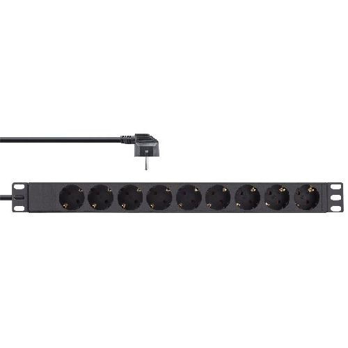 InLine® 19 Steckdosenleiste, 9-fach Schutzkontakt, ohne Schalter, 2m, schwarz 16419I