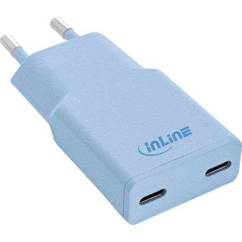 InLine® USB-C Ladegerät, 30W, GaN, Dual USB-C, PD/PPS, Eisbonbon/blau 31590B