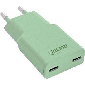 InLine® USB-C Ladegerät, 30W, GaN, Dual USB-C, PD/PPS, Matcha Latte/grün 31590G