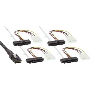 InLine® SAS Anschlusskabel, Mini-SAS SFF-8087 an 4x SAS + Strom, 0,75m 27621