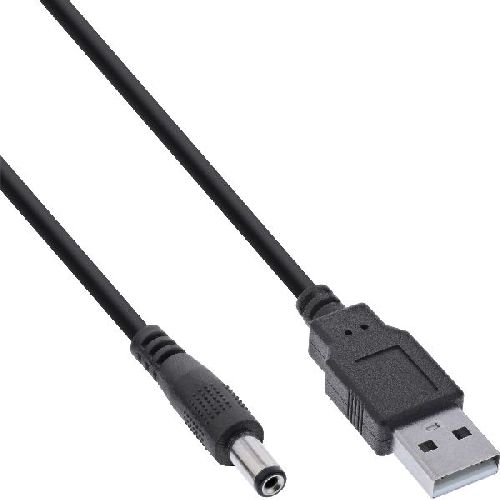 InLine® USB DC Stromadapterkabel, USB A Stecker zu DC 5,5x2,50mm, schwarz, 1m 26806J
