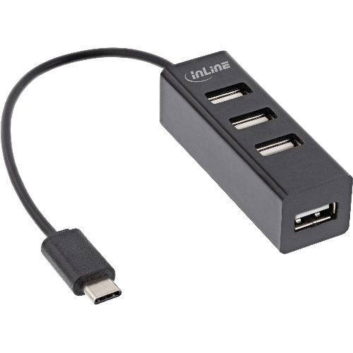 InLine® USB 2.0 4-Port Hub, USB-C auf 4x USB-A, 15cm, schwarz 33293J