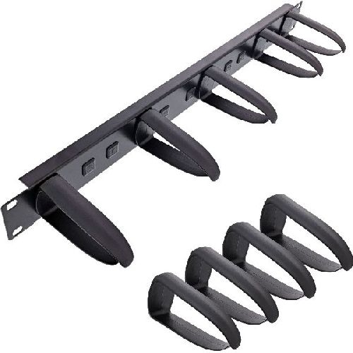 InLine® 19 Kabelführungspanel, 5 Kunststoffbügel abnehmbar, RAL 9005, schwarz 19110W