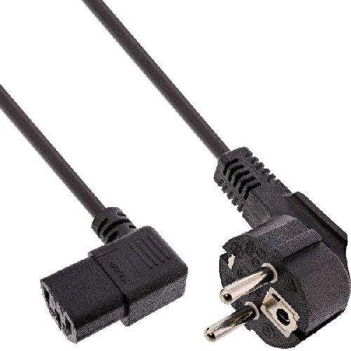 60er B-Pack InLine® Netzkabel, Schutzk. gew. / C13 links abgew., schwarz, 0,5m B-16752M
