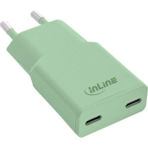 InLine® USB-C Ladegerät, 30W, GaN, Dual USB-C, PD/PPS, Matcha Latte/grün 31590G