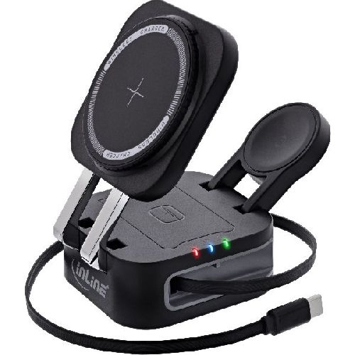 InLine® 3in1 Wireless Charger, 15W Qi MagSafe kompatibel, 0,8m Kabel 33392T