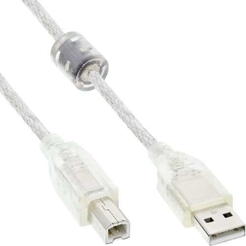 InLine® USB 2.0 Kabel, A an B, transparent, mit Ferritkern, 2m 34518