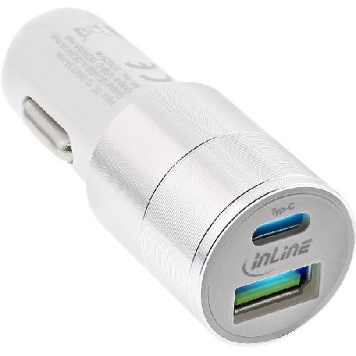 InLine® USB 36W KFZ Ladegerät QC 3.0, USB-A + USB-C, PD 3.0, 12/24V DC, weiß 31502W
