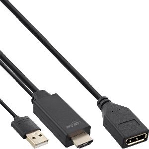 InLine® HDMI ST zu DisplayPort BU Konverter Kabel, 4K, schwarz/gold, 0,3m 17168P
