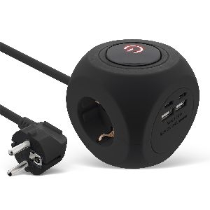 InLine® Charging Cube, 3x Schutzkontakt, 2x USB-C, 2x USB-A, schwarz, 2m 16499B