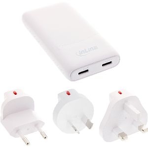 InLine® USB Netzteil Ladegerät, Dual USB-C, PD, PPS, 65W, flach, weiß 31519C