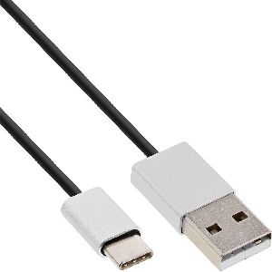 InLine® USB 2.0 Kabel, USB-C Stecker an A Stecker, schwarz/Alu, flexibel, 1,5m 35834