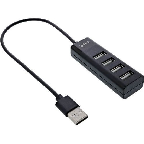 InLine® USB 2.0 Hub, 4 Port, schwarz, mit USB DC Kabel, Kabel 30cm, schmal 33293H